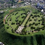 Aerial photo of the National Cemetery of the Pacific, Punchbowl